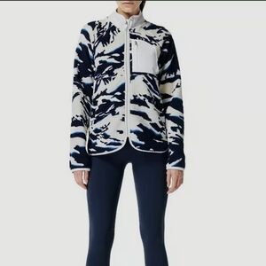 Sweaty Betty Pennine Navy and Cream Zip Fleece Jacket Size 12
